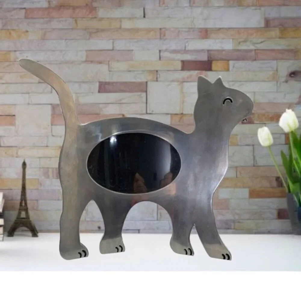 Cat Photo Frame Large Metal Freestanding Curved Large 11” Table Decor Silver 4x6